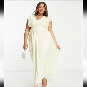 Vila Curve Bridesmaid Midi Dress  Frill Detail textured yellow Eu Sz 50 US 18